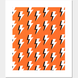 Orange, Black and White Lightning Posters and Art